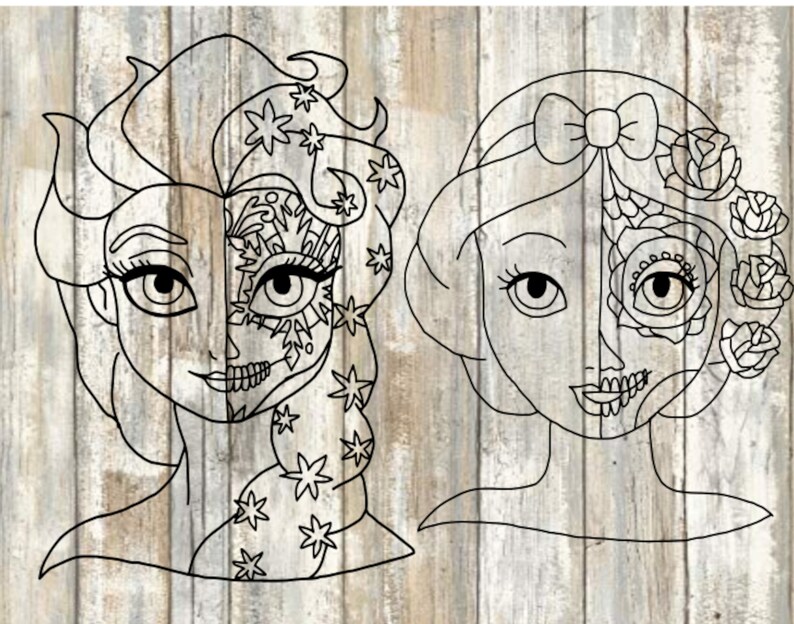 Download Disney Princess Sugar Skull SVG CUT FILE Coloring Page | Etsy