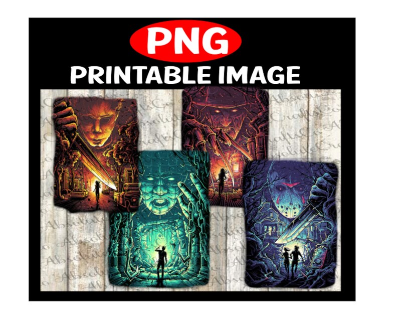 Waterslide Sticker Freddy Krueger Horror Movie Characters PNG Sublimation Printable- Michael Myers- Jason Voorheez Hellraiser