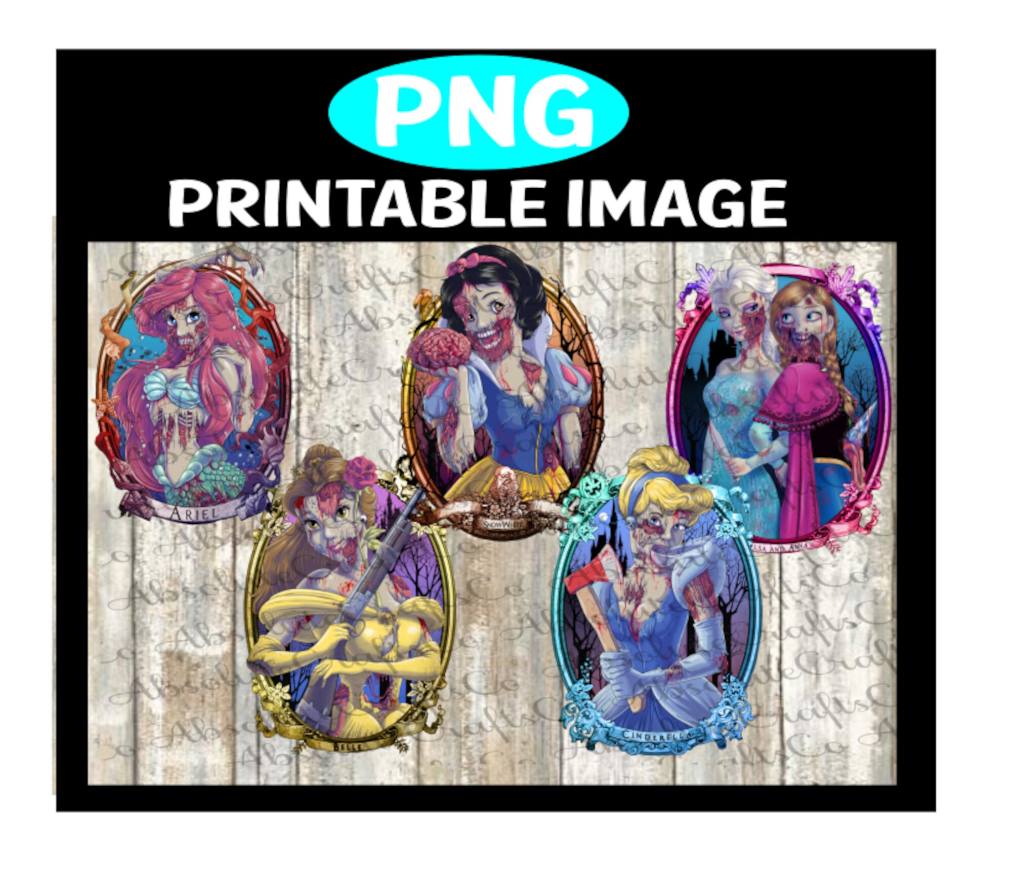 Zombie Princess Bundle- Elsa - Cinderella - Snow White - Belle - Arie…