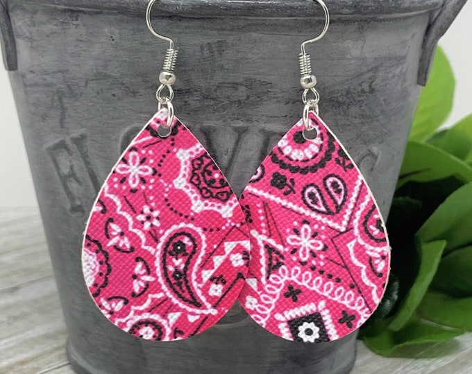 Paisley Bandana Print Teardrop Earrings: Sterling Silver Hooks
