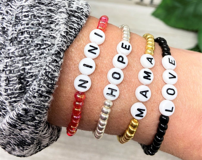 Custom Beaded Name Bracelet, Personalized Word Jewelry