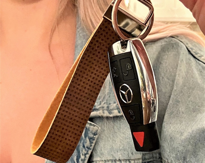 Fall Faux Leather Keychain Wristlet: Autumn Colors Key Fob