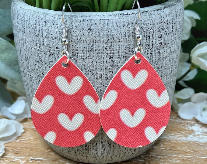 Heart Themed Teardrop Shaped Dangle Earrings |