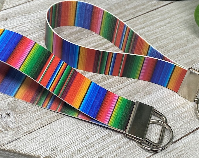 Serape Print Faux Leather Key Fob Wristlet Strap