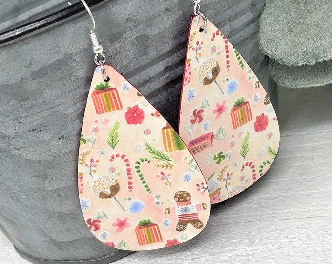 Christmas Candy Themed Teardrop Shaped Dangle Earrings