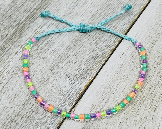 Handmade Pastel Beaded Bracelet, Waterproof Adjustable String Bracelet