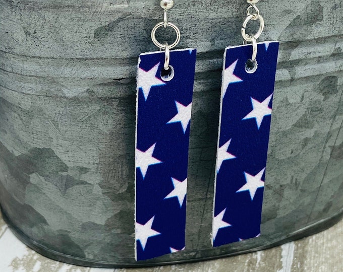 Star Themed Rectangle Shaped Dangle Earrings | Patriotic Earrings