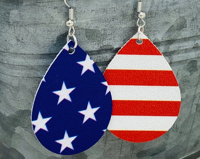 Mix Match Flag Themed Teardrop Shaped Dangle Earrings | Patriotic Earrings
