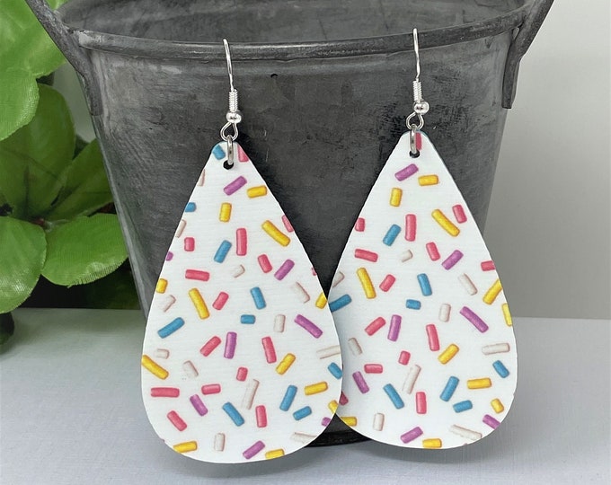 Colorful Confetti Sprinkle Themed Teardrop Shaped Dangle Earrings