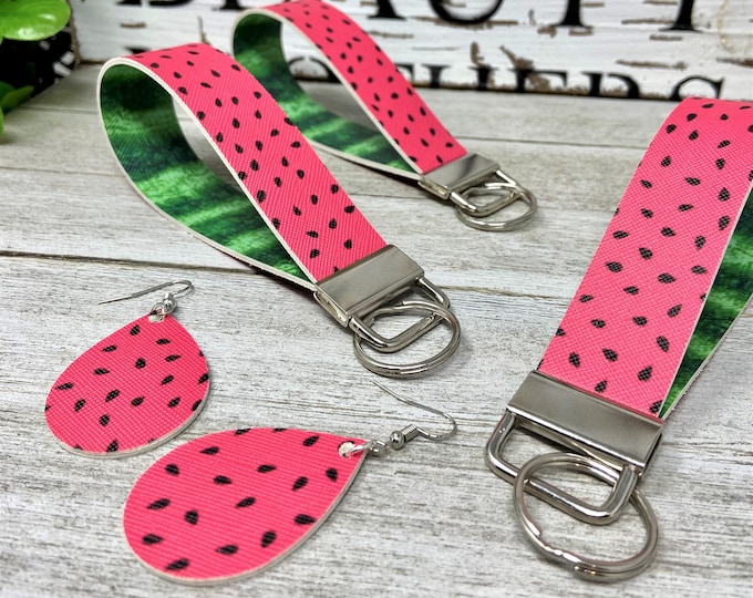 Watermelon Faux Leather Earrings and Wristlet Set