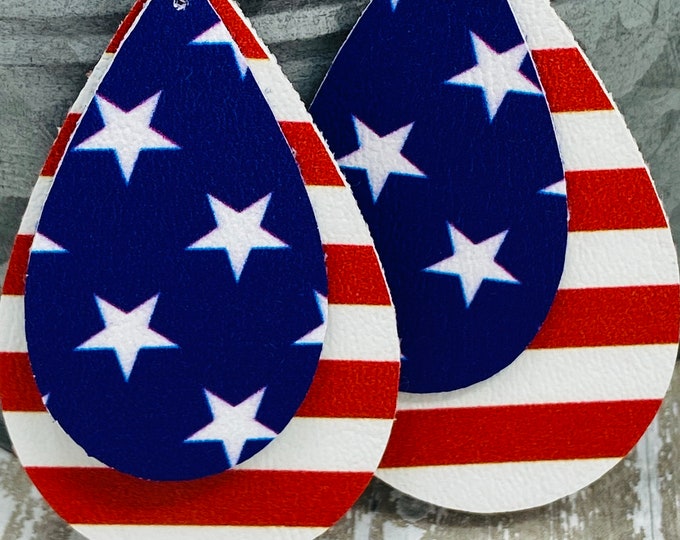 Layered US Flag Themed Teardrop Shaped Dangle Earrings | Patriotic Earrings