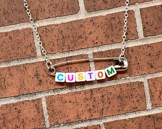 Customizable Safety Pin Necklace or Earrings: Initial Jewelry