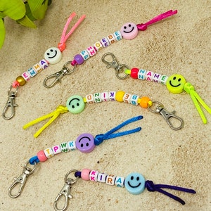 Custom Beaded Name Keychain, Smiley Face Key Chain, Custom Name Keychain, Beaded Keychain, Simple Key Chain, Charm Accessory, Christmas Gift