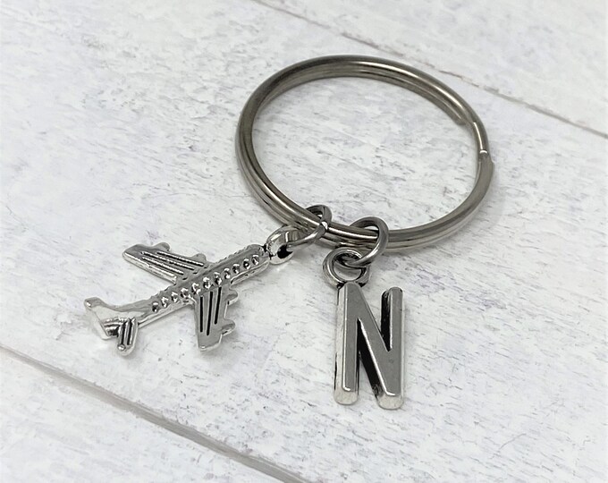 Airplane Keychain, Pilot Gift, Flight Attendant Gift, Airplane Charm, Custom Keychains, Add Initial, Personalized Gift, Christmas Gift, Gift
