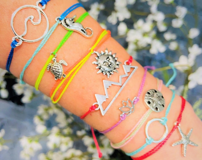 Adjustable Charm Bracelet, Waterproof String Bracelet, Pura Vida Style