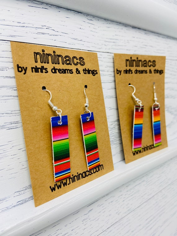 Serape Print Themed Mini Rectangle Shaped Dangle Earrings