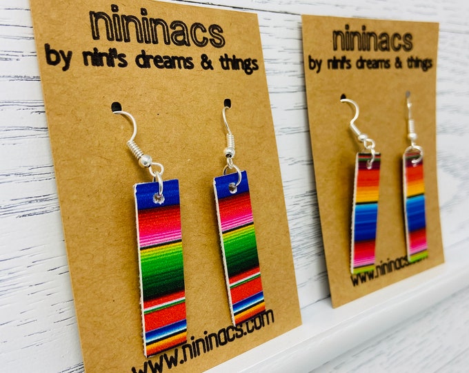 Serape Print Themed Mini Rectangle Shaped Dangle Earrings
