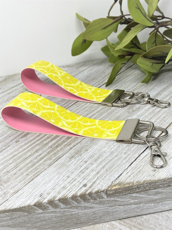 Lemon Key Chain, Lemonade Key Chain, Key Fob, Wristlet, Lemon Print, Summer Key Chain, Gift, Christmas Gift,