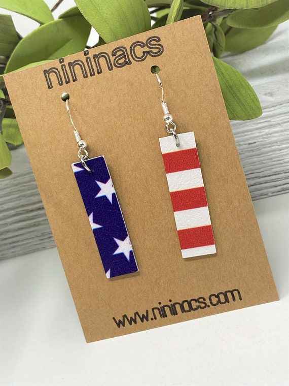 Mix Match Flag Themed Mini Rectangle Shaped Dangle Earrings | Patriotic Earrings