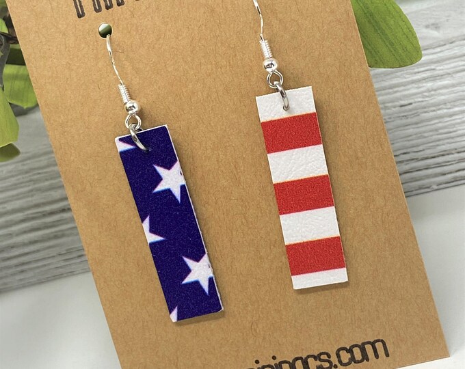 Mix Match Flag Themed Mini Rectangle Shaped Dangle Earrings | Patriotic Earrings