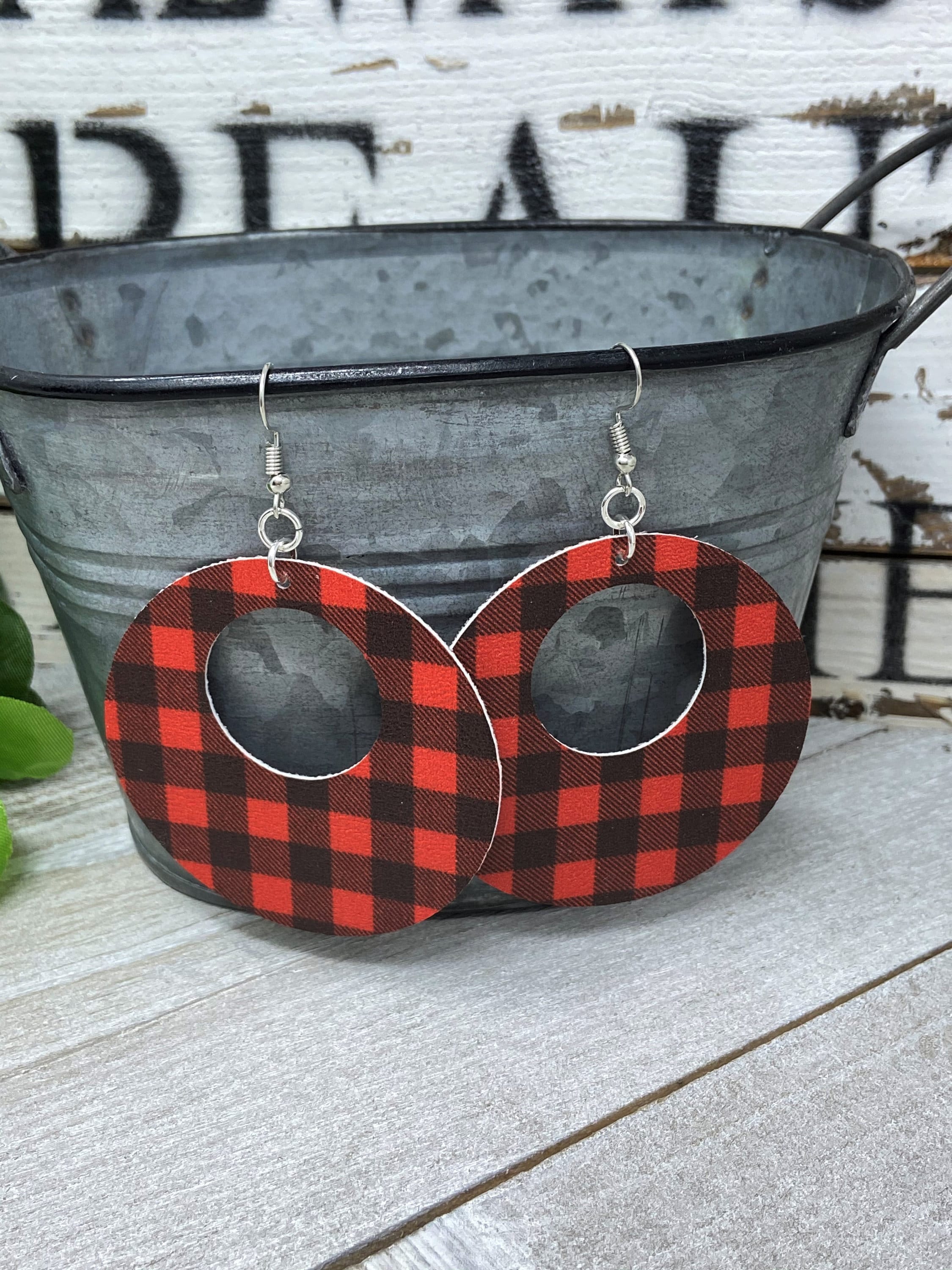 Red buffalo plaid sale earrings