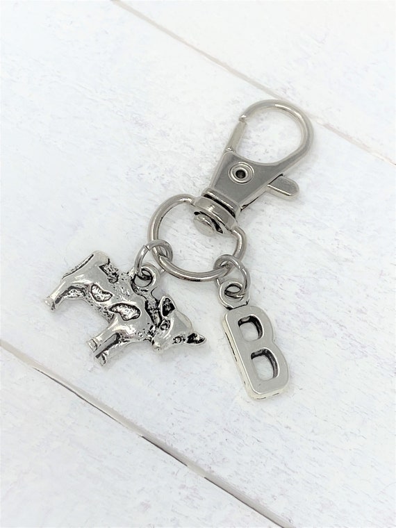 Cow Keychain, Cow Zipper Pull, Cow Charm, Custom Keychains, Add Initials, Dairy Cow, Cow Lover Gift, Personalized Gift, Christmas Gift