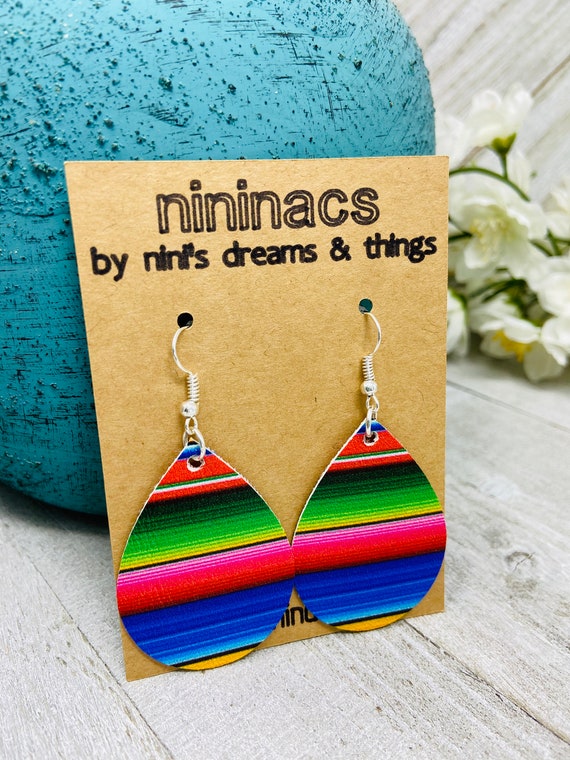 Serape Print Themed Teardrop Shaped Dangle Earrings