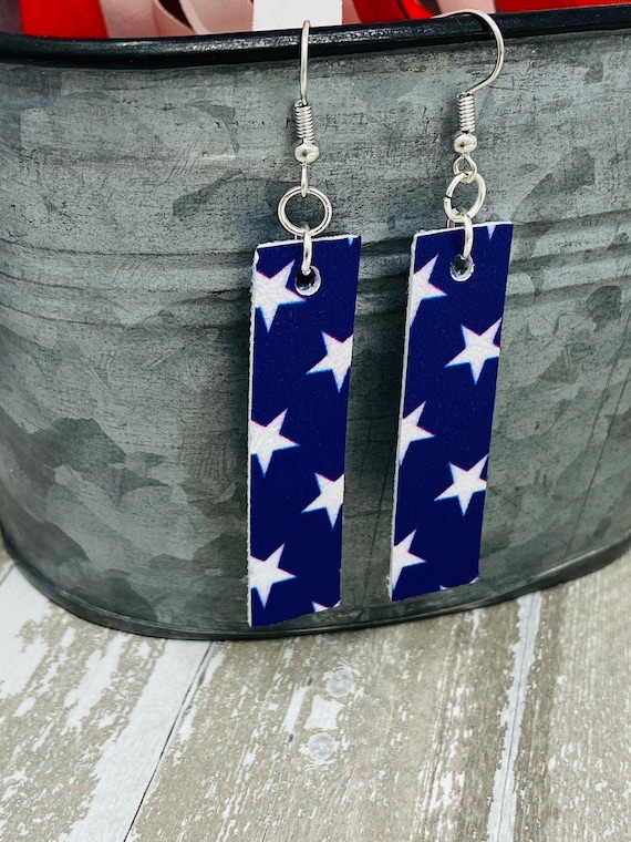 Star Themed Rectangle Shaped Dangle Earrings | Patriotic Earrings