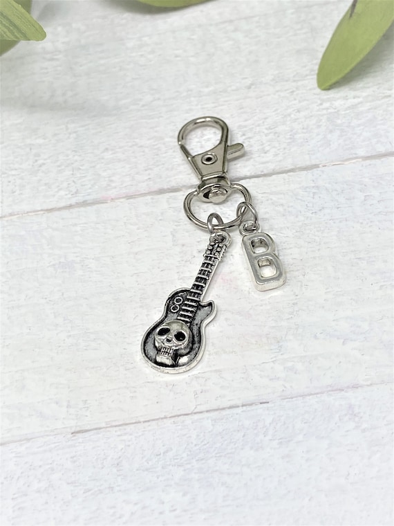 Skull Guitar Personalized Keychain | Add Initial