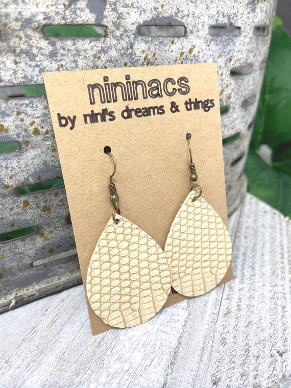 Tan Colored Teardrop Shaped Dangle Earrings