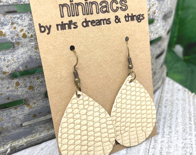 Tan Colored Teardrop Shaped Dangle Earrings