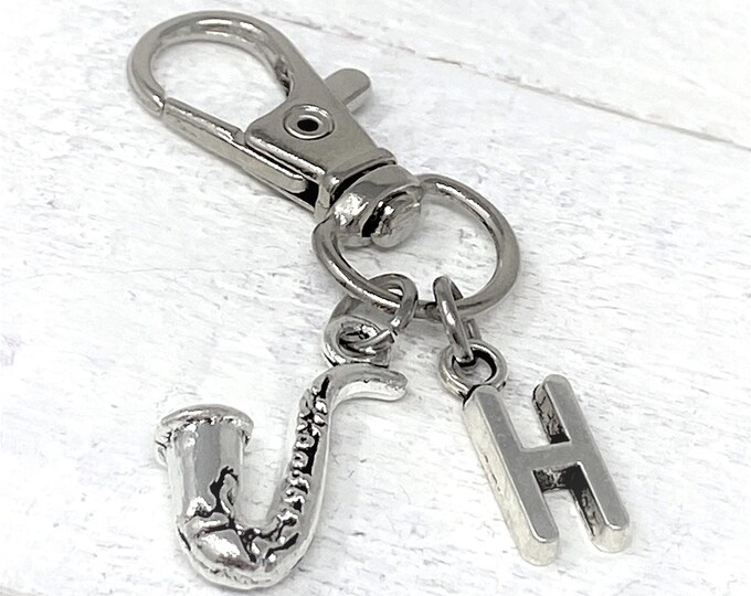 Saxophone Personalized Keychain | Add Initial