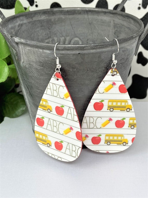 School Teacher Themed Teardrop Shaped Dangle Earrings | Back to School