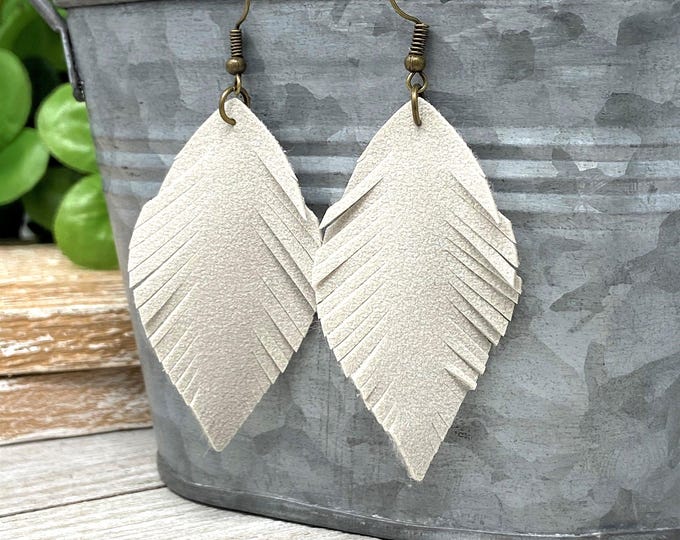 Hand Cut Fringe Feathered Leaf Shaped Dangle Earrings | Choose from Multiple Colors