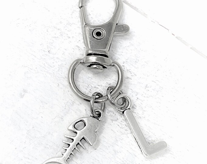 Fish Bone Keychain | Add Initial | Fisherman Gift