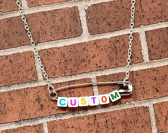 Customizable Safety Pin Necklace or Earrings: Initial Jewelry