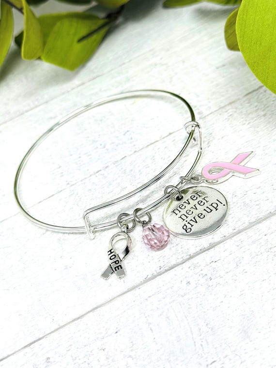 Breast Cancer Gift, Breast Cancer Bracelet, Breast Cancer Awareness, Never Give Up, Breast Cancer Bangle, Gift