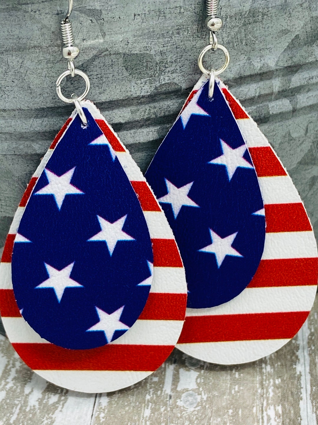 Layered Patriotic Earrings USA American Flag Stars & - Etsy