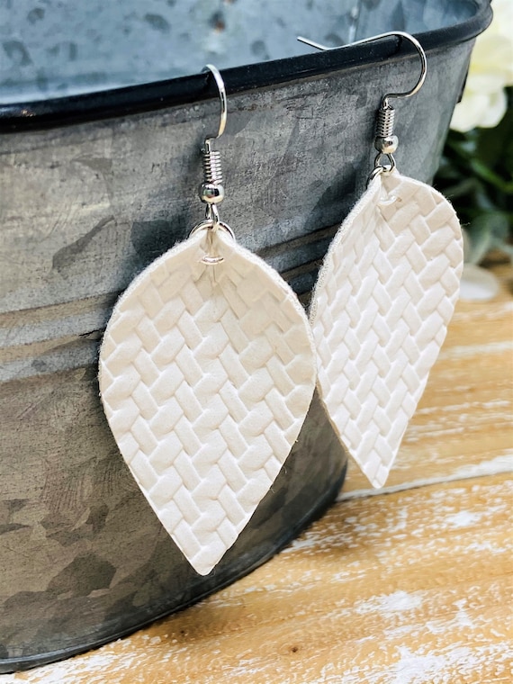 White Colored Pinched Petal Shaped Dangle Earrings