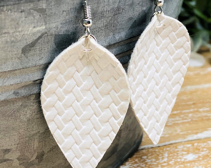 White Colored Pinched Petal Shaped Dangle Earrings