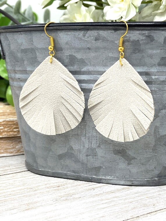 Hand Cut Fringe Feathered Teardrop Shaped Dangle Earrings | Choose from Multiple Colors