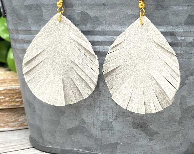 Hand Cut Fringe Feathered Teardrop Shaped Dangle Earrings | Choose from Multiple Colors