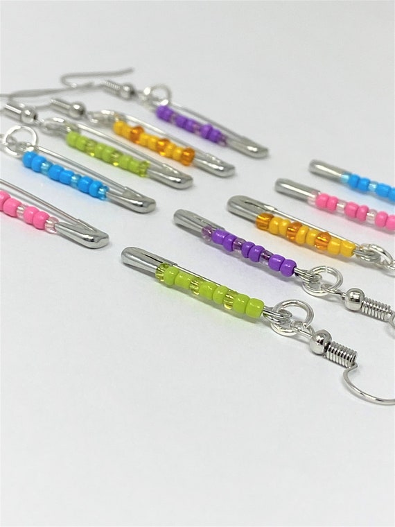 Beaded Safety Pin Earrings