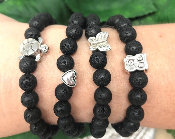 Lava Stone Charm Bracelet, Essential Oil Diffuser, Aromatherapy Jewelry