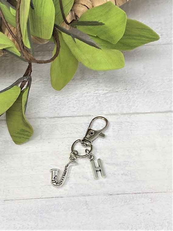 Saxophone Keychain, Saxophone Zipper Pull, Saxophone Charm, Custom Keychains, Add Initials, Band Gift, Personalized Gift, Christmas Gift