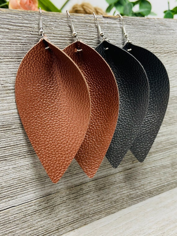 Leaf Earrings, Copper or Charcoal Leaf Earrings, Large Earrings, Rustic Earrings, Faux Leather Earrings, Christmas Gift