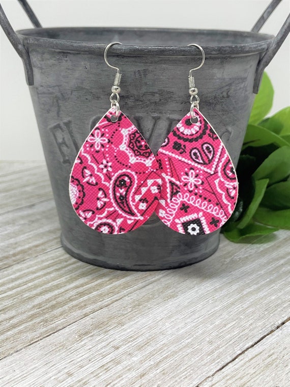 Paisley Print Themed Teardrop Shaped Dangle Earrings | Bandana Print Earrings