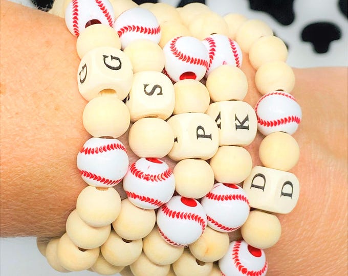 Custom Baseball Mom Bracelet | Baseball or Softball | Wood Beads