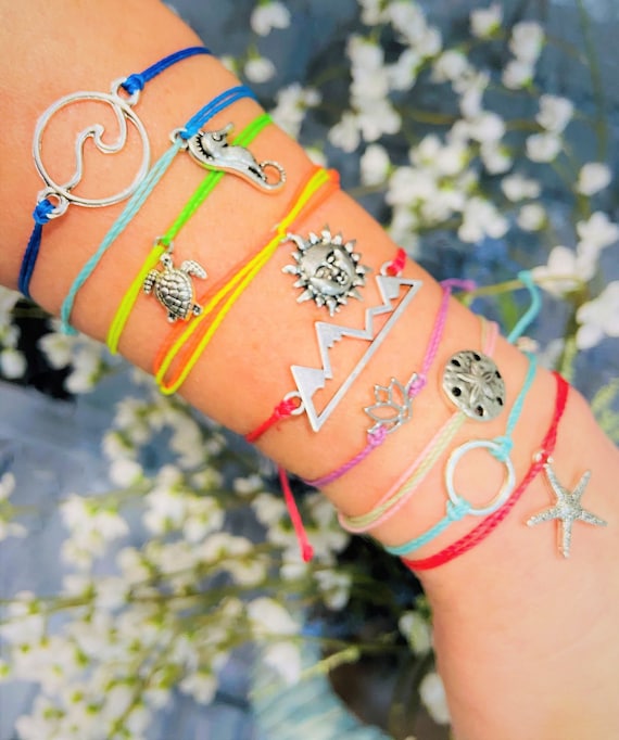 Pura Vida Style Bracelet, Friendship Bracelet, Lotus Bracelet, Charm Bracelet, Wave Bracelet, Anklets, Pick Charm, Christmas Gift, Gift