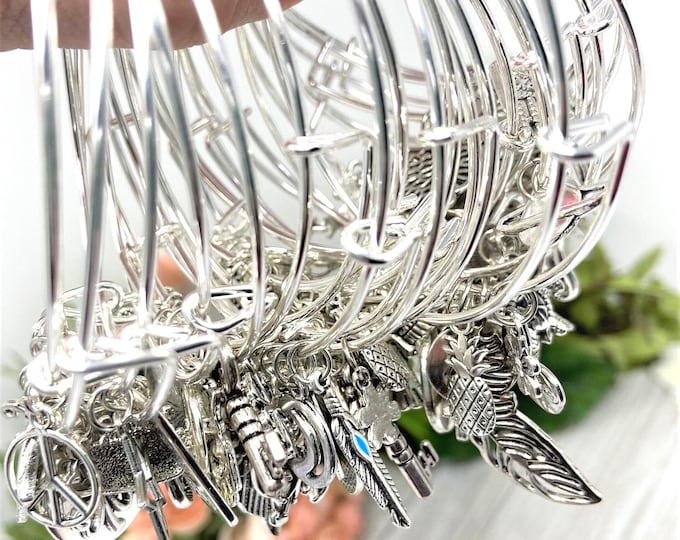 Mystery Charm Bangle: Stackable Bracelet with 5 Random Charms